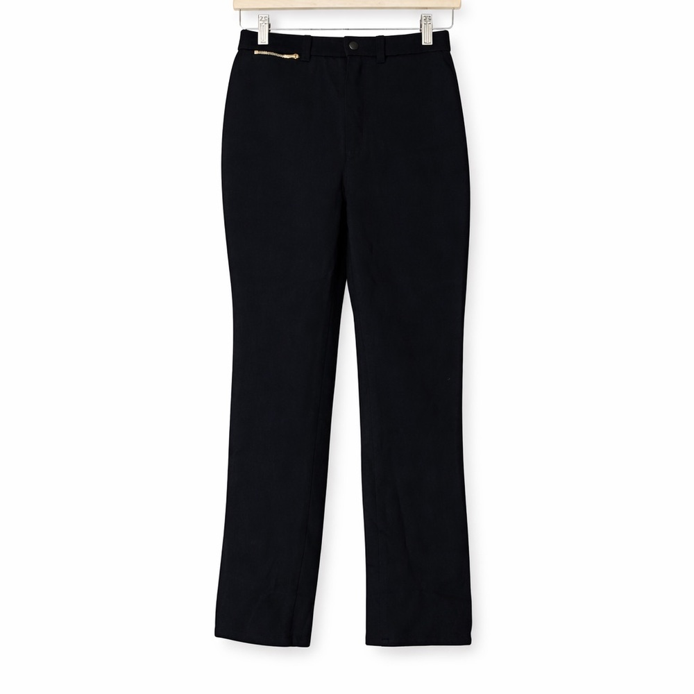 St. John Sport Black Polyamide Stretch Pants Size 2 High Rise Gold Accent 24x27
